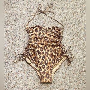 Zimmermann Ruched leopard-print halterneck swimsuit size 0/us size 4